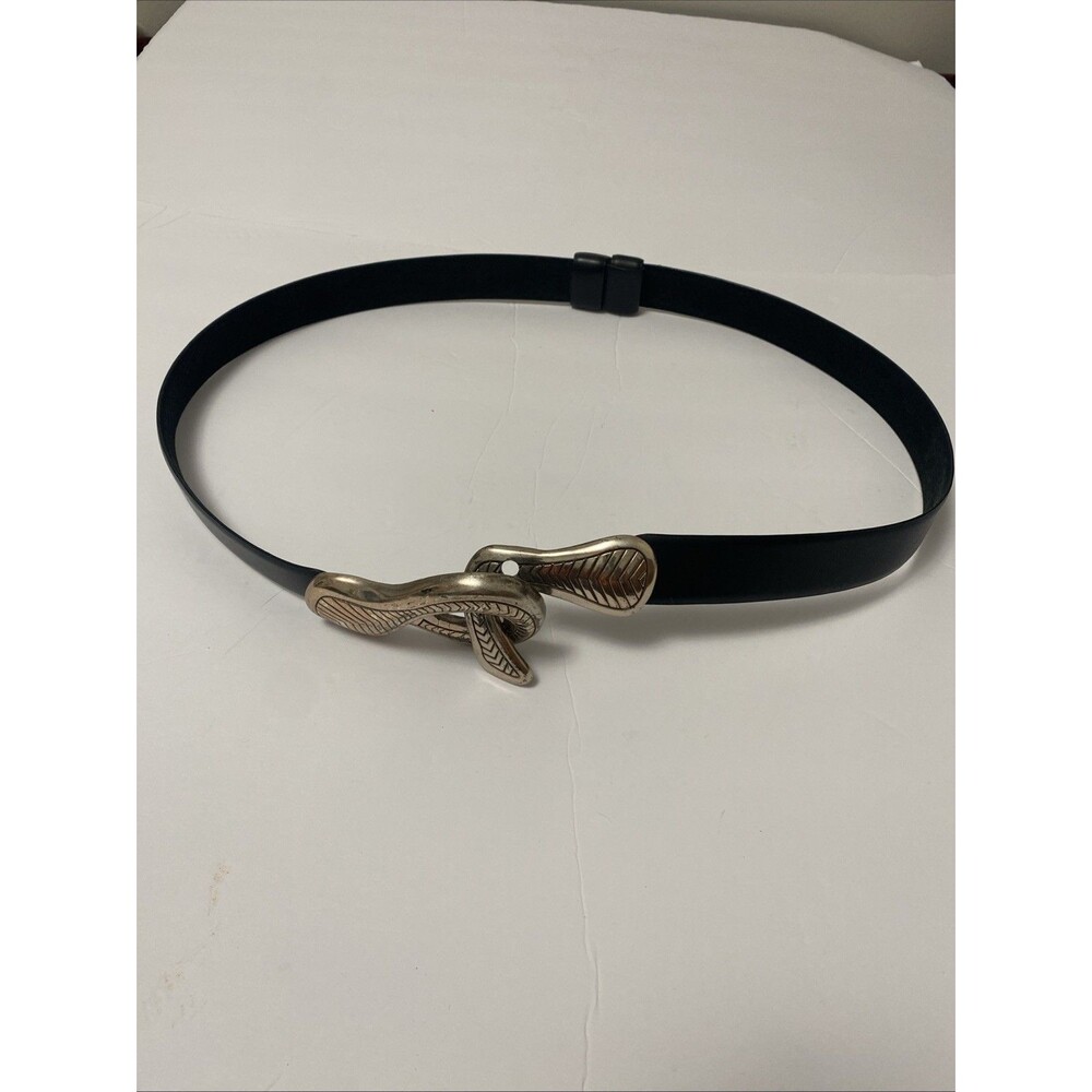 Chicos black leather silver hook waist belt adjustable womens M/L